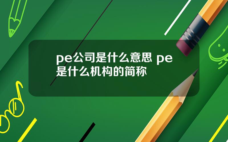 pe公司是什么意思 pe是什么机构的简称